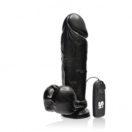 SI IGNITE Vibrating Thick Cock with Balls and Suction, 23 cm (9 in), Black - TOYS