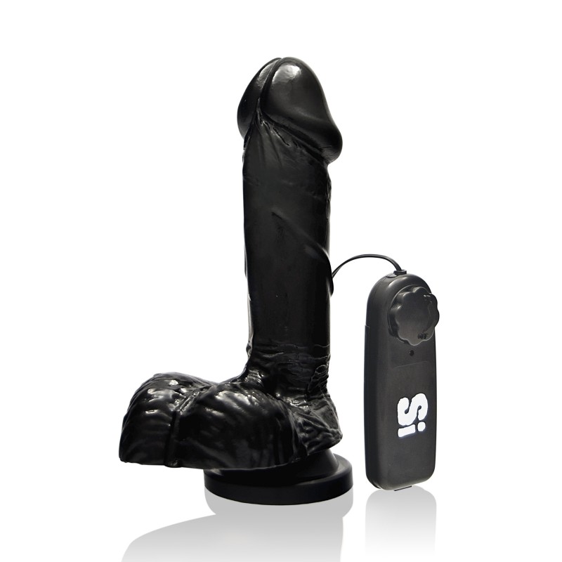 SI IGNITE Vibrating Cock with Balls and Suction, Vinyl, Black, 17 cm (6 in) - TOYS